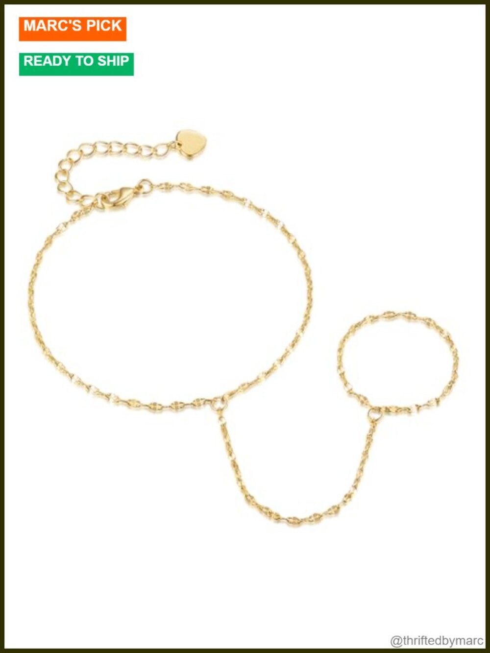 14K Gold Plated Hand Chain Bracelet with Rings for Women